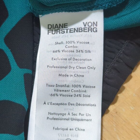 Diane Von Furstenberg Teal Black Animal Print Blouse V-Neck‎ Tie Waist L - Picture 12 of 15